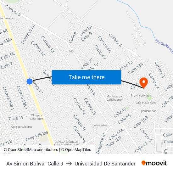 Av Simón Bolívar Calle 9 to Universidad De Santander map