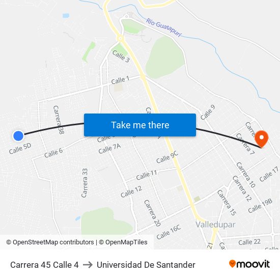 Carrera 45 Calle 4 to Universidad De Santander map