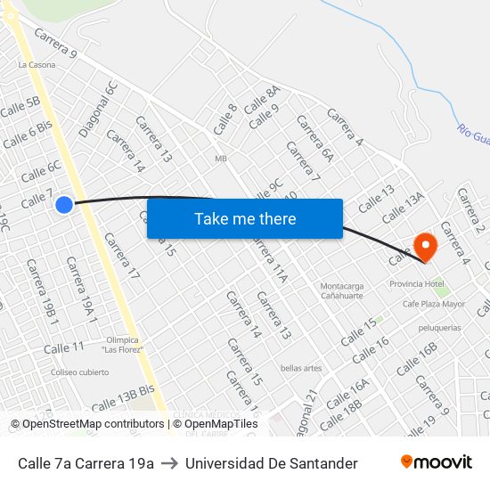 Calle 7a Carrera 19a to Universidad De Santander map