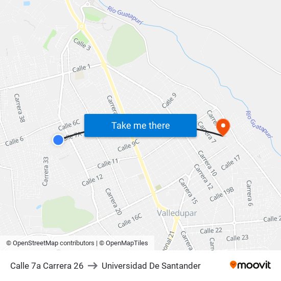 Calle 7a Carrera 26 to Universidad De Santander map