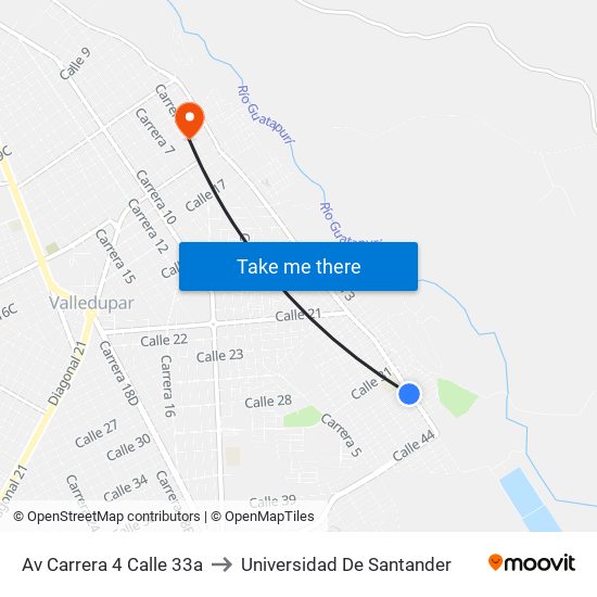 Av Carrera 4 Calle 33a to Universidad De Santander map