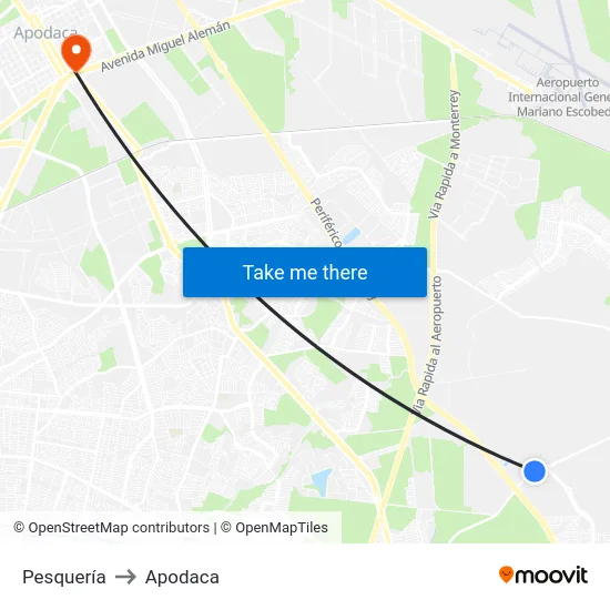 Pesquería to Apodaca map