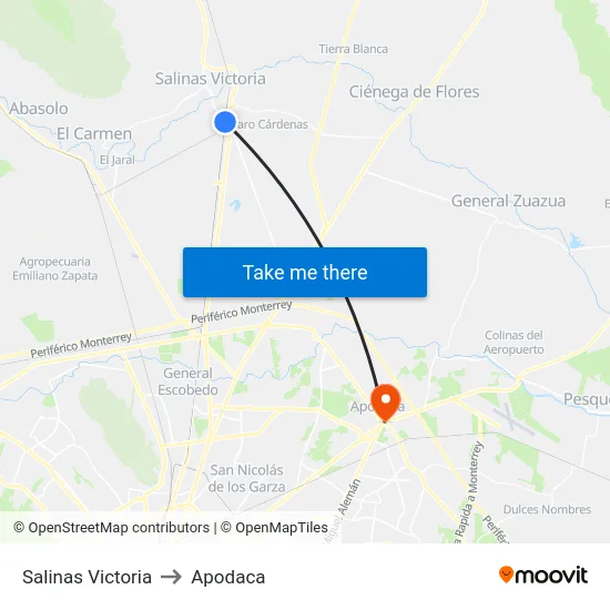 Salinas Victoria to Apodaca map