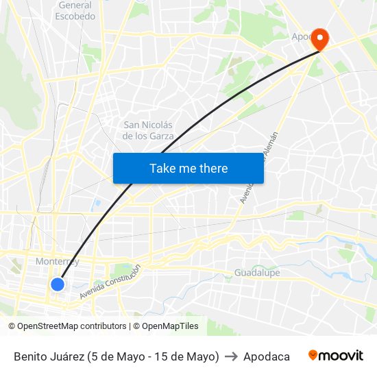 Benito Juárez (5 de Mayo - 15 de Mayo) to Apodaca map