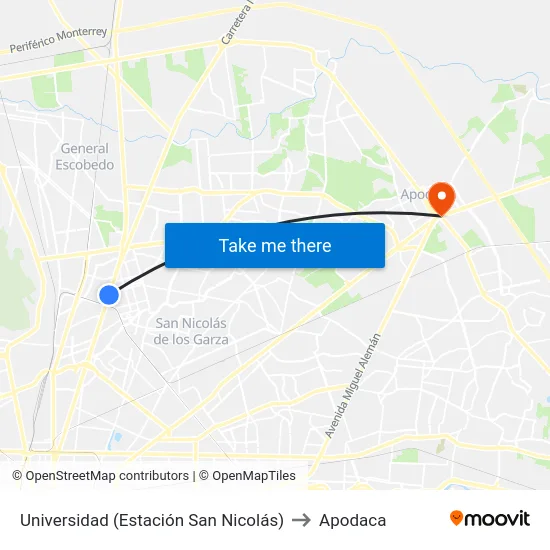 Universidad (Estación San Nicolás) to Apodaca map