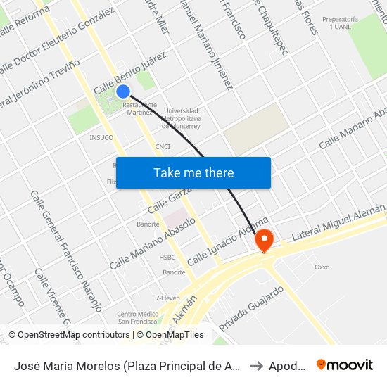 José María Morelos (Plaza Principal de Apodaca) to Apodaca map