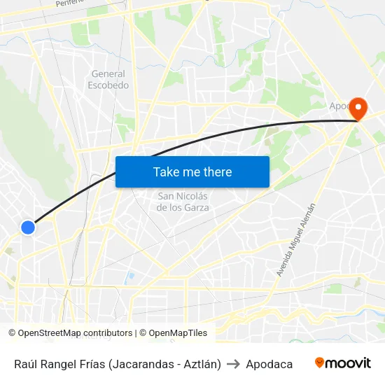Raúl Rangel Frías (Jacarandas - Aztlán) to Apodaca map