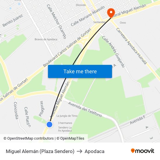 Miguel Alemán (Plaza Sendero) to Apodaca map