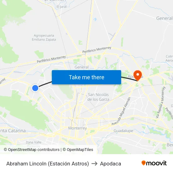 Abraham Lincoln (Estación Astros) to Apodaca map