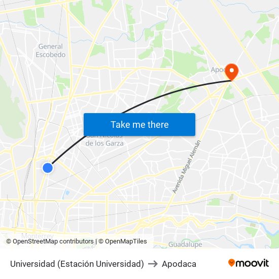Universidad (Estación Universidad) to Apodaca map