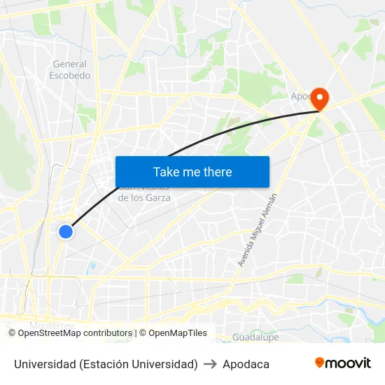 Universidad (Estación Universidad) to Apodaca map