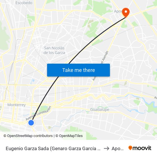 Eugenio Garza Sada (Genaro Garza García - Pedro Martínez) to Apodaca map