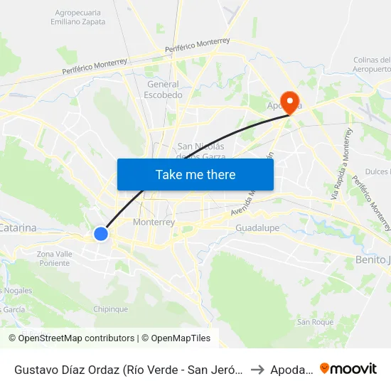 Gustavo Díaz Ordaz (Río Verde - San Jerónimo) to Apodaca map