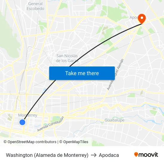 Washington (Alameda de Monterrey) to Apodaca map