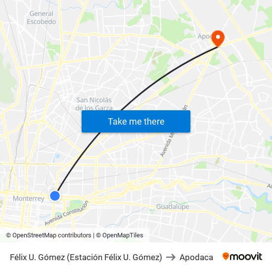 Félix U. Gómez (Estación Félix U. Gómez) to Apodaca map