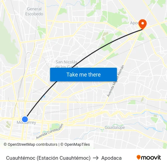Cuauhtémoc (Estación Cuauhtémoc) to Apodaca map