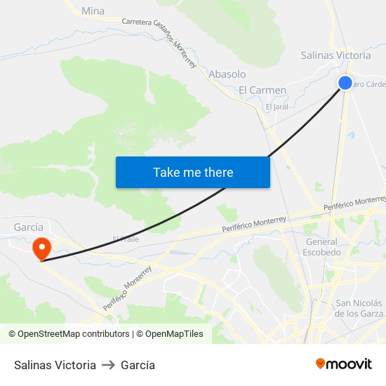 Salinas Victoria to García map