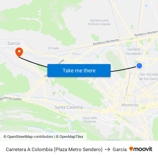 Carretera A Colombia (Plaza Metro Sendero) to García map