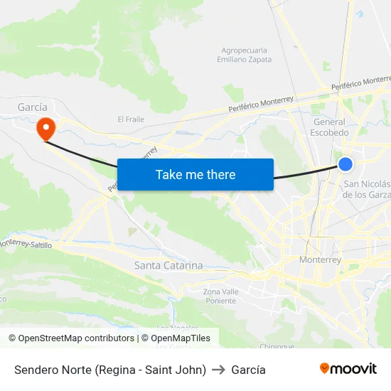 Sendero Norte (Regina - Saint John) to García map