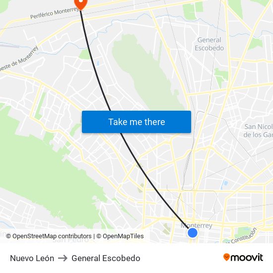 Nuevo León to General Escobedo map