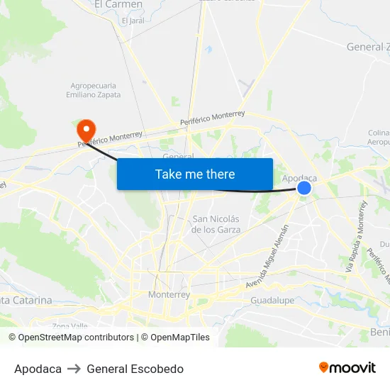 Apodaca to General Escobedo map