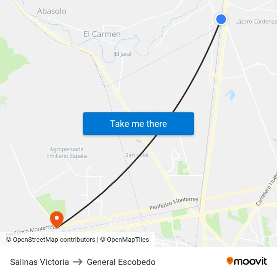Salinas Victoria to General Escobedo map