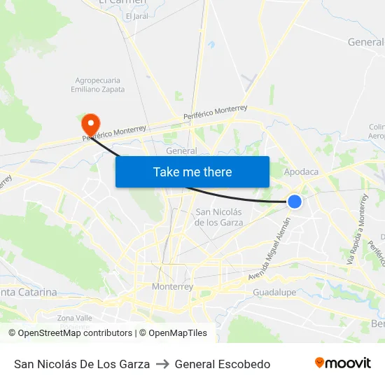 San Nicolás De Los Garza to General Escobedo map