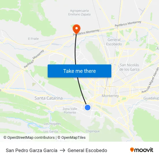 San Pedro Garza García to General Escobedo map