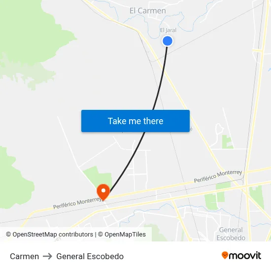 Carmen to General Escobedo map
