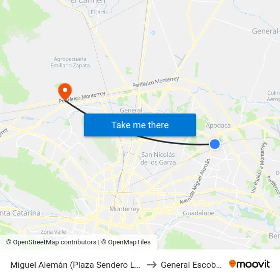 Miguel Alemán (Plaza Sendero La Fe) to General Escobedo map