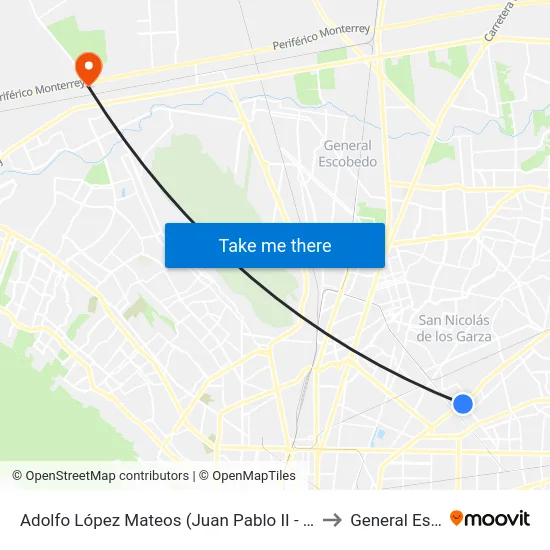 Adolfo López Mateos (Juan Pablo II - Roberto Garza Sada) to General Escobedo map