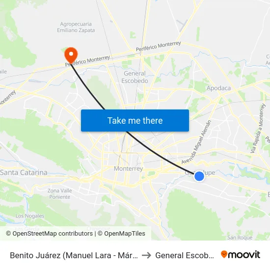 Benito Juárez (Manuel Lara - Mármol) to General Escobedo map