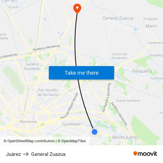 Juárez to General Zuazua map