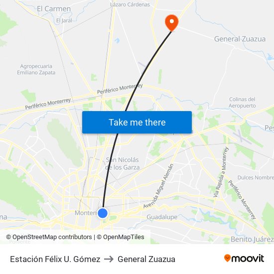 Estación Félix U. Gómez to General Zuazua map