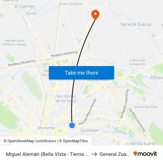 Miguel Alemán (Bella Vista - Tierna Vista) to General Zuazua map