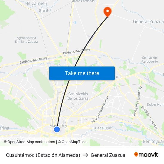 Cuauhtémoc (Estación Alameda) to General Zuazua map