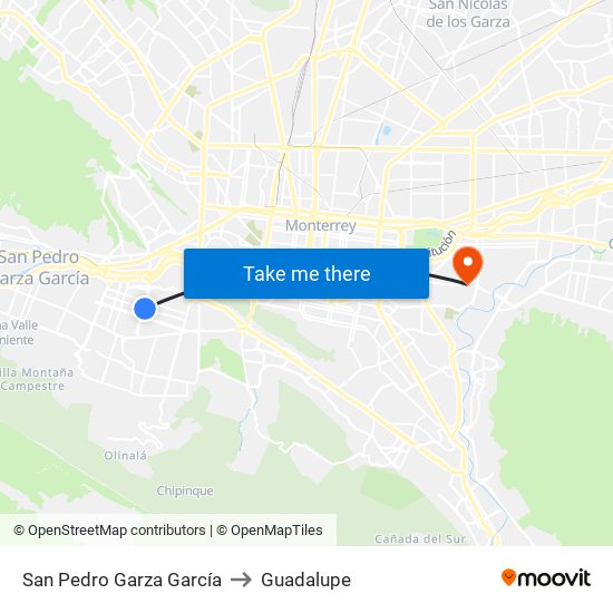San Pedro Garza García to Guadalupe map