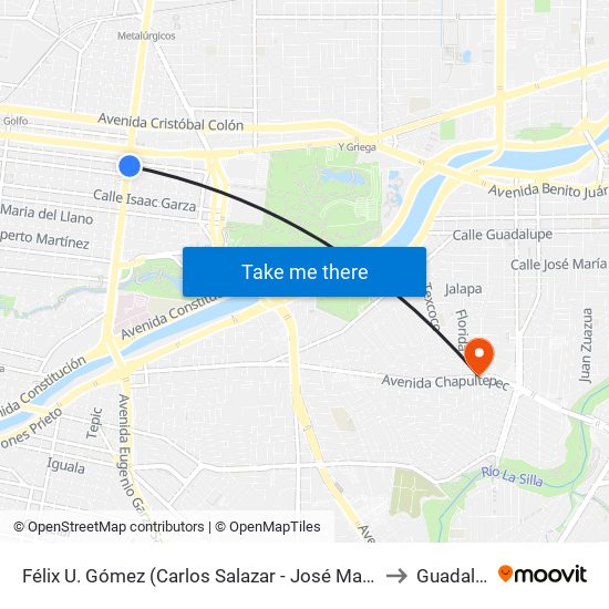 Félix U. Gómez (Carlos Salazar - José María Arteaga) to Guadalupe map