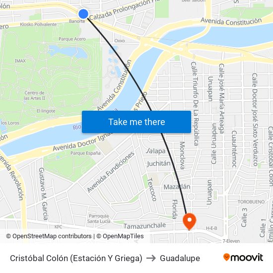Cristóbal Colón (Estación Y Griega) to Guadalupe map