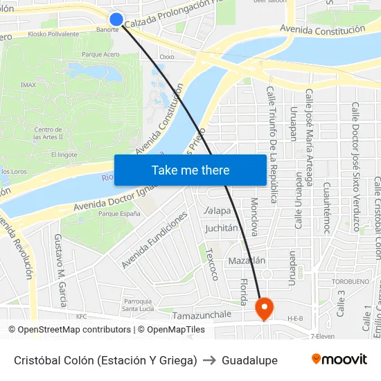 Cristóbal Colón (Estación Y Griega) to Guadalupe map