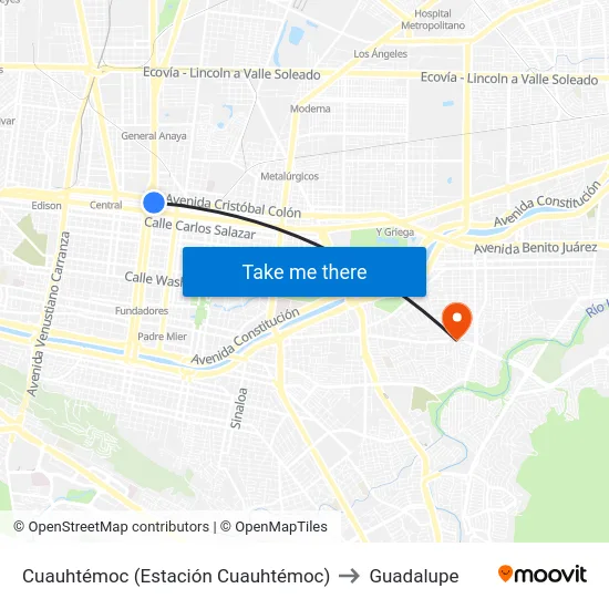 Cuauhtémoc (Estación Cuauhtémoc) to Guadalupe map