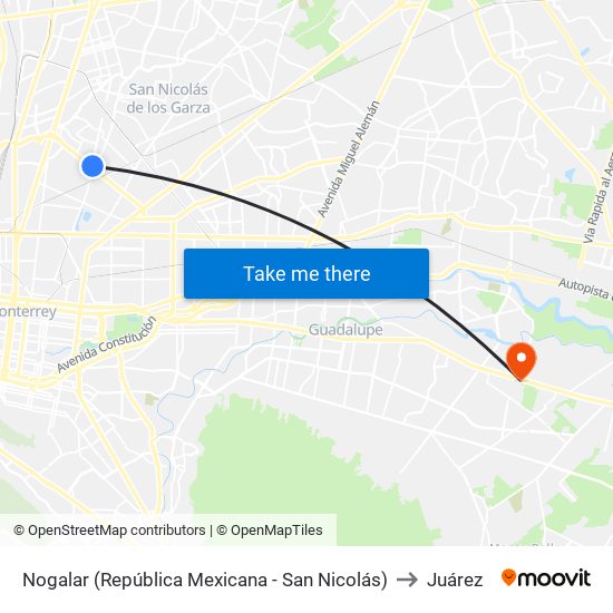 Nogalar (República Mexicana - San Nicolás) to Juárez map