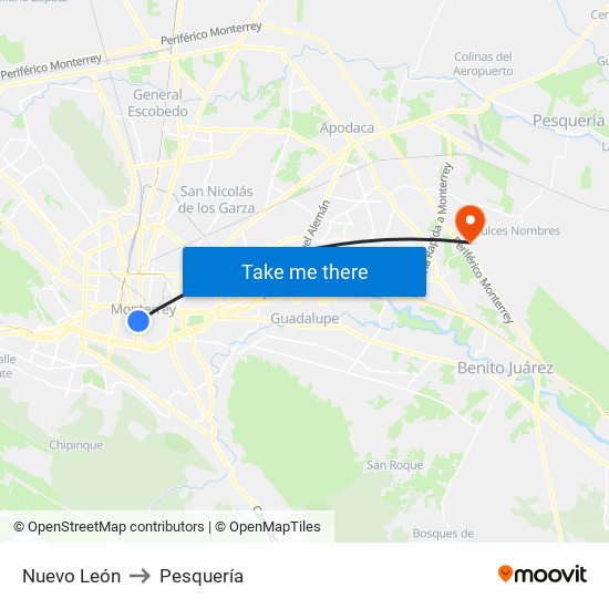 Nuevo León to Pesquería map