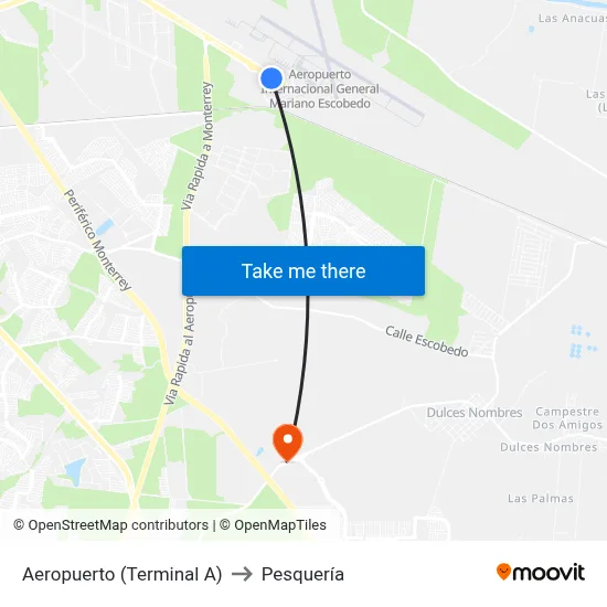 Aeropuerto (Terminal A) to Pesquería map