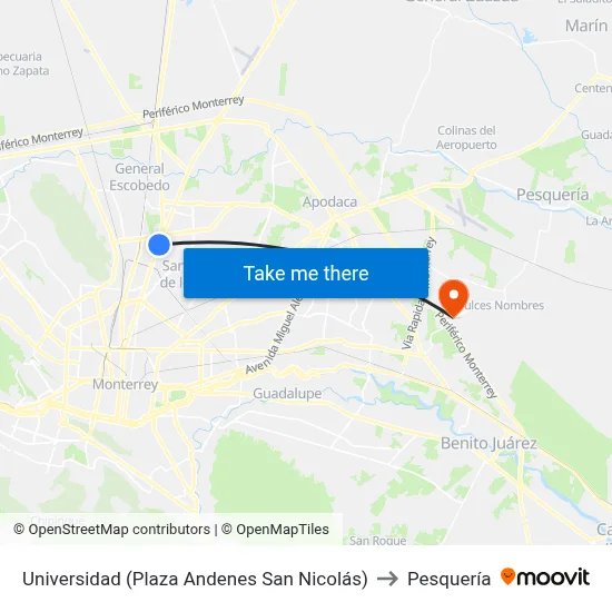 Universidad (Plaza Andenes San Nicolás) to Pesquería map