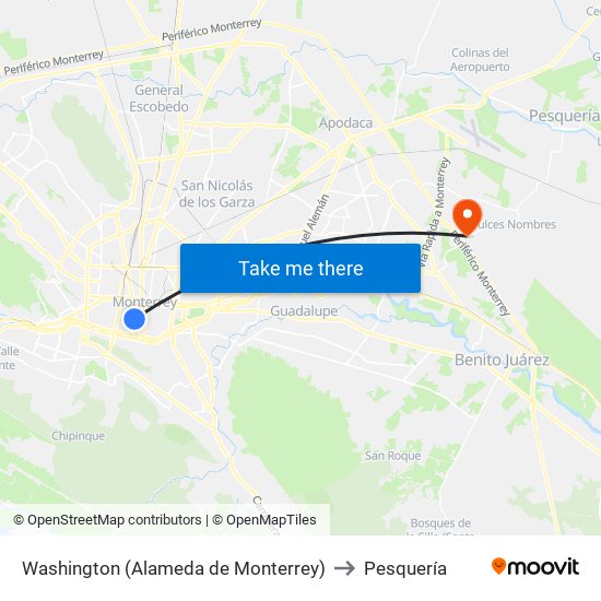 Washington (Alameda de Monterrey) to Pesquería map