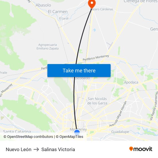 Nuevo León to Salinas Victoria map