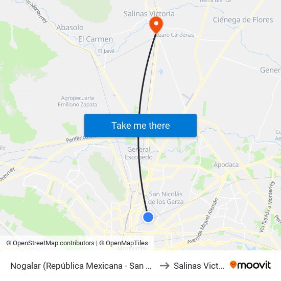 Nogalar (República Mexicana - San Nicolás) to Salinas Victoria map