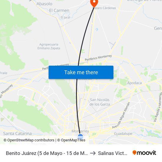 Benito Juárez (5 de Mayo - 15 de Mayo) to Salinas Victoria map