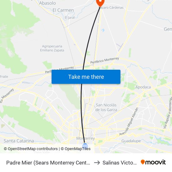 Padre Mier (Sears Monterrey Centro) to Salinas Victoria map